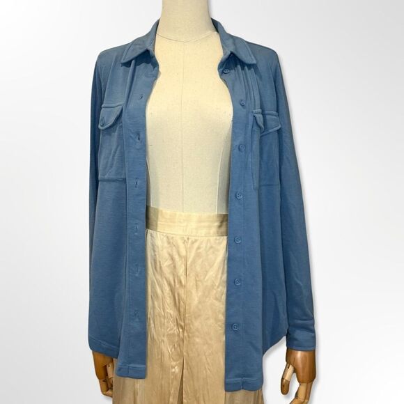 Reiss SASHA Light Blue Long Sleeve Cotton Jersey Over Shirt 2 Pockets size S - Picture 1 of 8